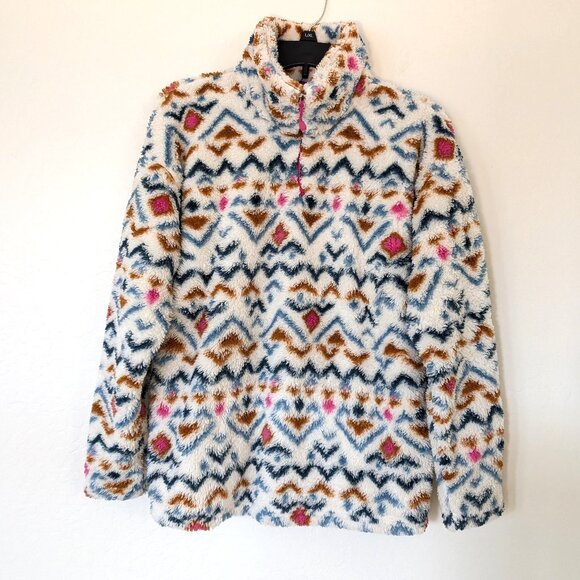 EDDIE BAUER Pullover Women's L Multicolor Aztec 1/4 Zip Mock Long Sleeve Sweater - Picture 1 of 12